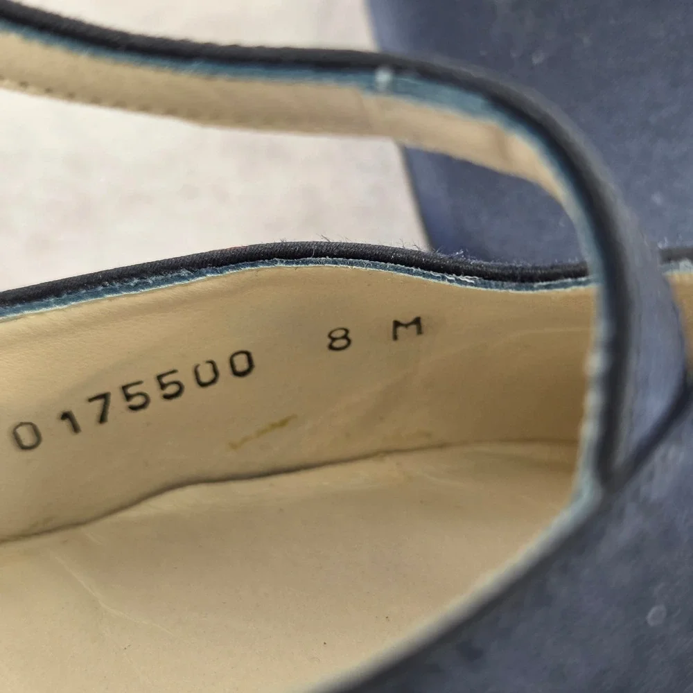 Nina Comfort Navy Blue Satin Square Toe Crisscross Strap Heels Size 8M Spain